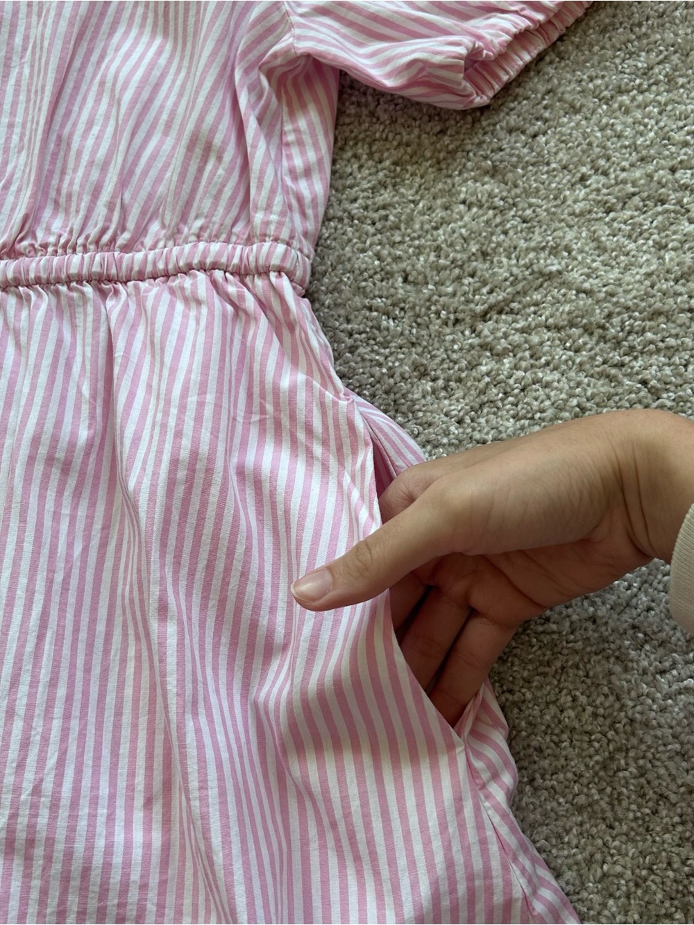 J. Crew Pink White Striped Puff Sleeve Shirtdress Size 8 Cotton Blend Pockets - Picture 3 of 10